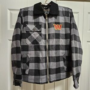 Washington Commanders NFL Jacket Unisex Sz Med Grey Plaid Full Zip Embroidered